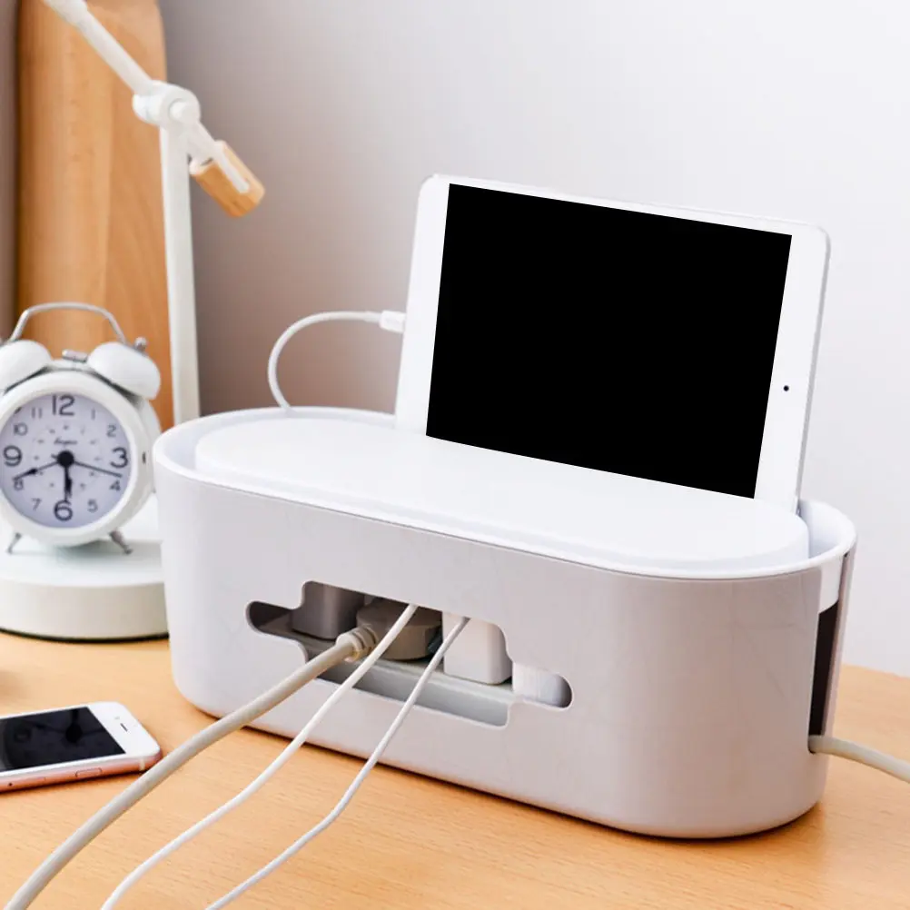 Cable Storage Box Multifunctional Power Strip Organizer Plastic Case with Lid Large Cord Hider Wire Container for Home Office
