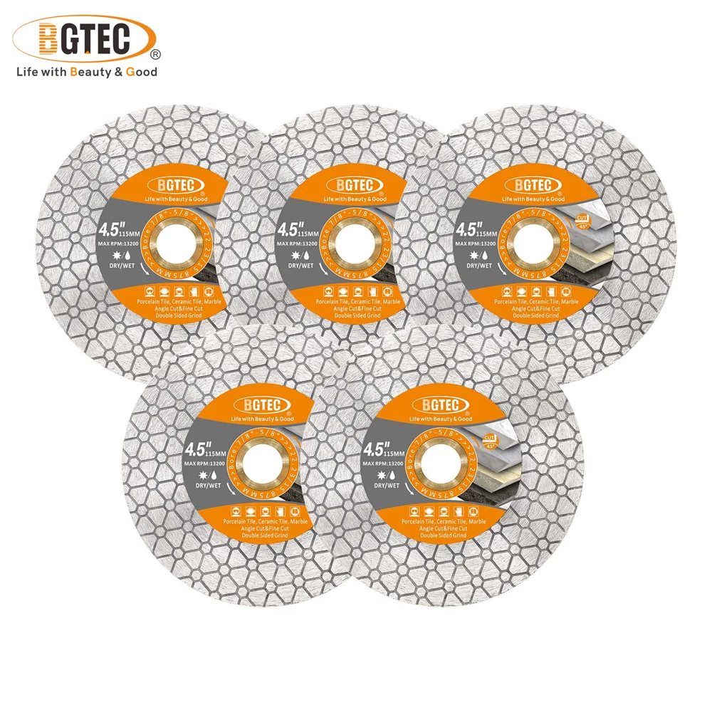 

BGTEC Tile Cutting Grinding Disc 115mm 1/2/3/5pcs Double Sided Saw Blade for Ceramic Porcelain Tile Vacuum Brazed Fast Shaping