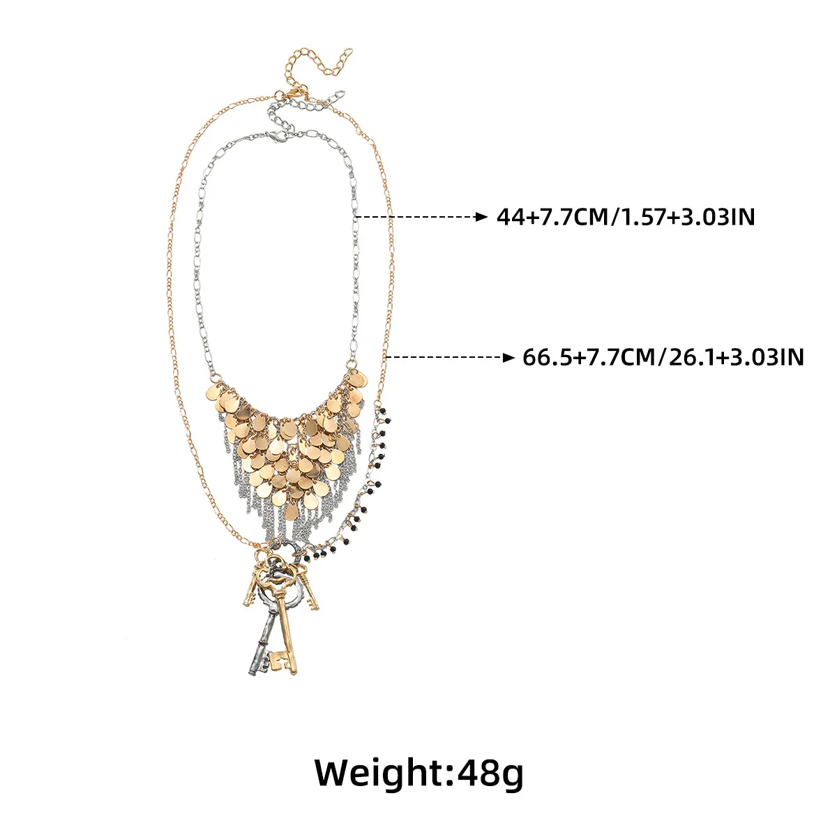 Personalisiertes Design Runde Metallplatte Wasserfall-Pailletten Schlüsselanhänger für Frauen Vintage Statement-Schmuck Hals-Accessoires – Detail 1