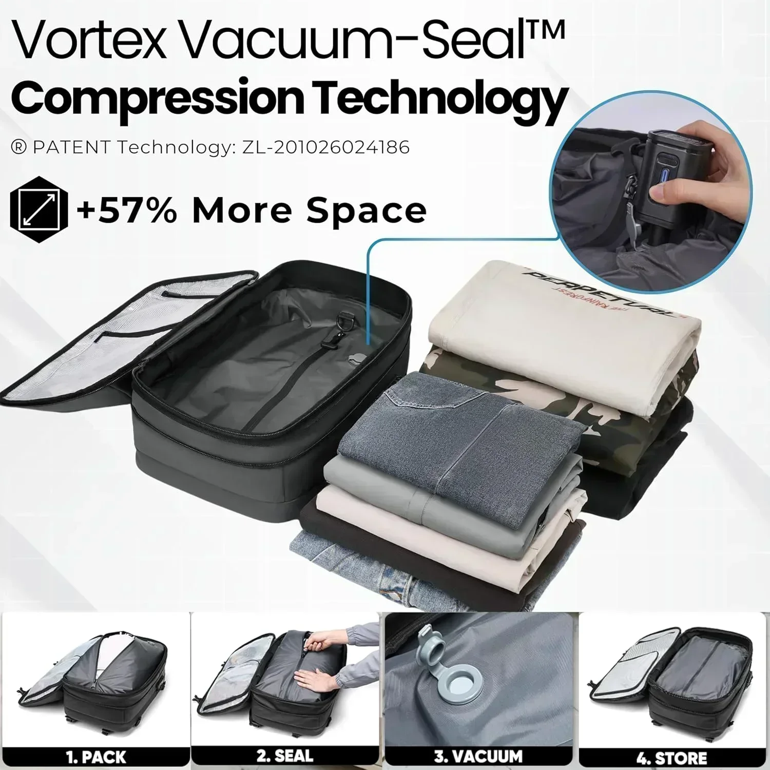 Sac à dos Airback à compression sous vide avec roues, extensible, étanche, sacs à dos de voyage à main, sac à dos pour ordinateur portable 17 ", 60L