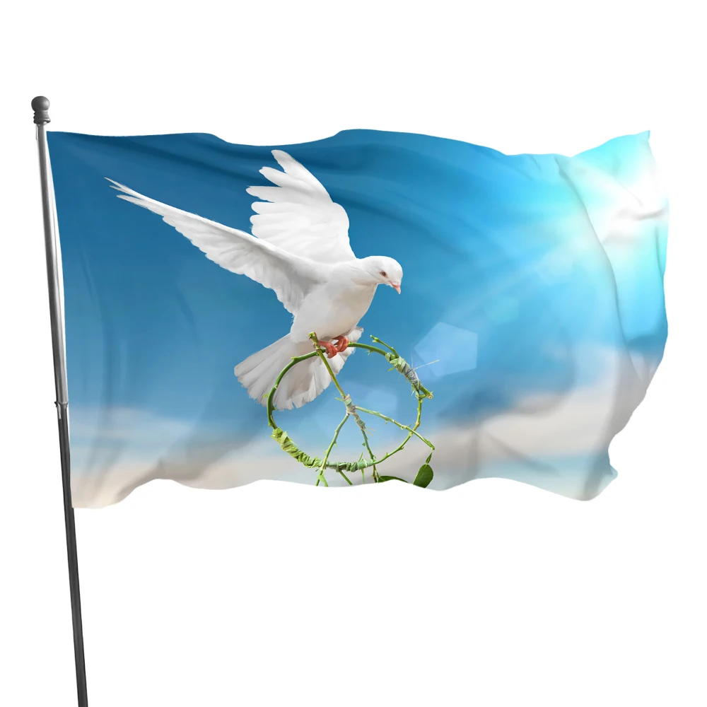 PEACE Flags Pigeon Banner LOGO Pattern  Symbolizes World Peace and Love  Indoor  Outdoor Decoration for Memorial Gift
