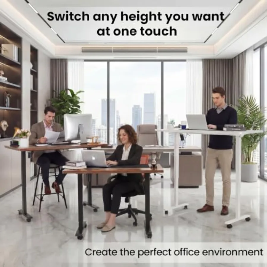 ch Standing Desk Electric Adjustable Height with Power Outlets, Stand up Desk with Ergonomic Workstation, Preset Heights Home O
