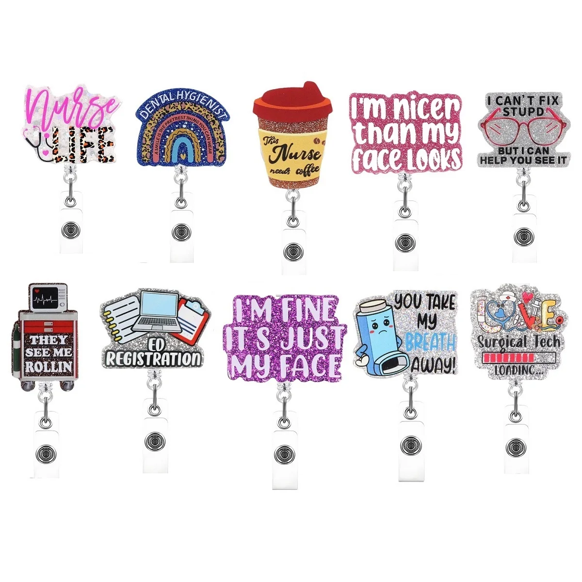 

Glitter Id Badge Holder Retractable Badge Reel Name Holder For Employee Doctor Office