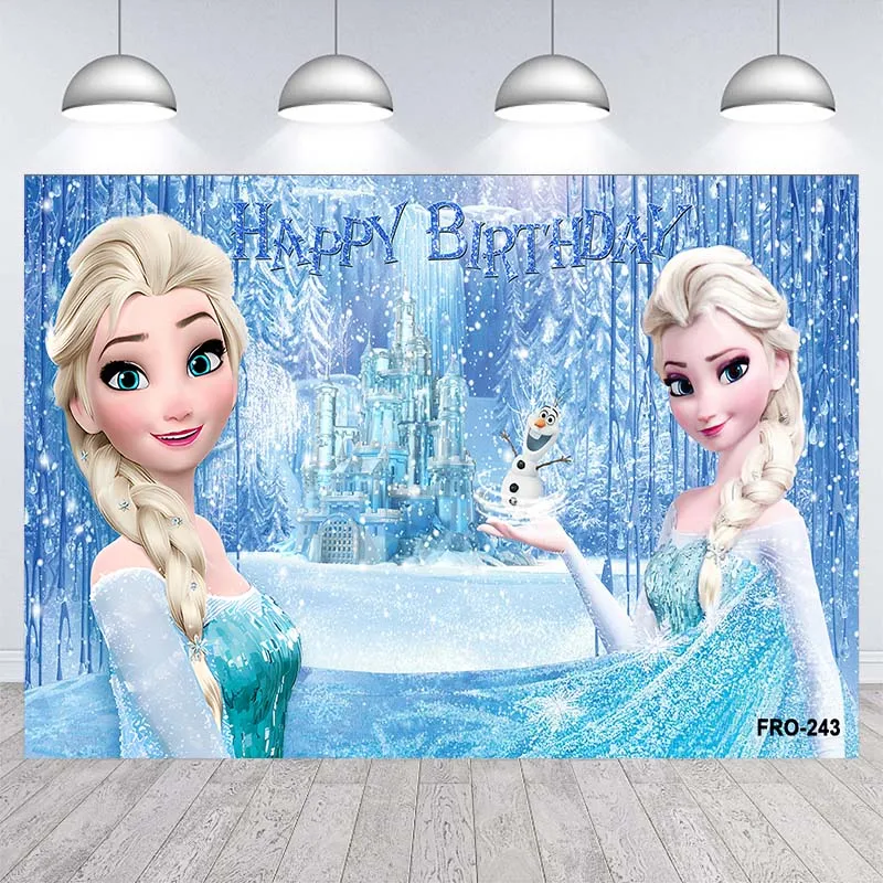 Disney Frozen Party Elsa Anna Backdrop Stand Photobooth Backdrop Cloth Girl Children's Birthday Party Wall Decoration Background