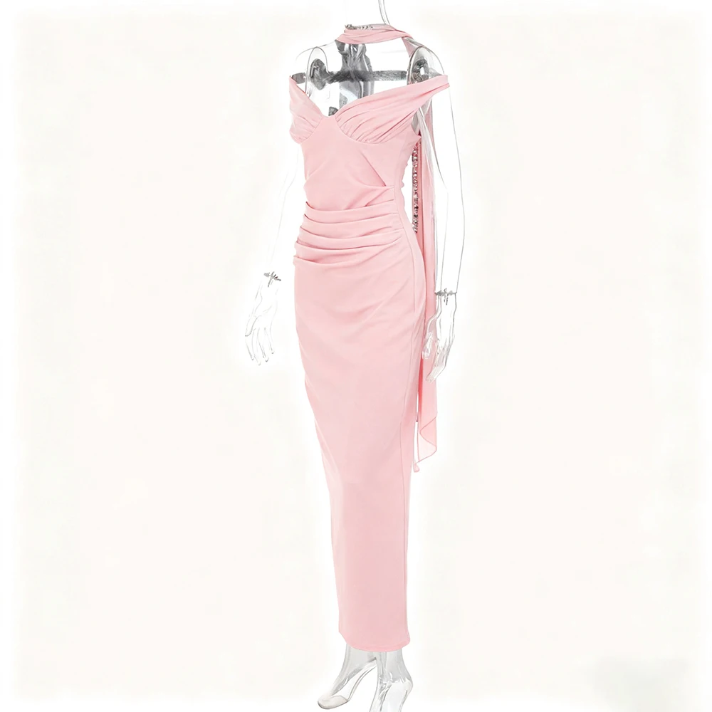 فستان أنيق للأمهات لالتقاط الصور بدون أكتاف وشاح وياقة فستان ماكسي بدون حمالات بدون ظهر للحمل فستان استحمام الطفل #3