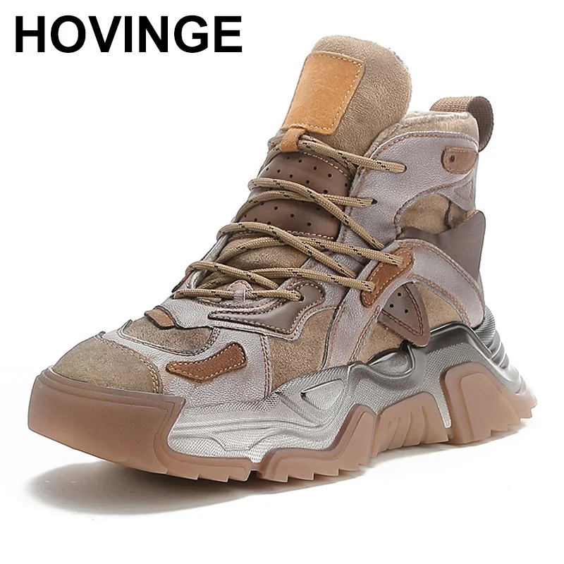 

2025 Mixed Colors Genuine Leather Platform Ankle Boots For Women High Top Casual Sneakers Autumn Winter Warm Short Boots