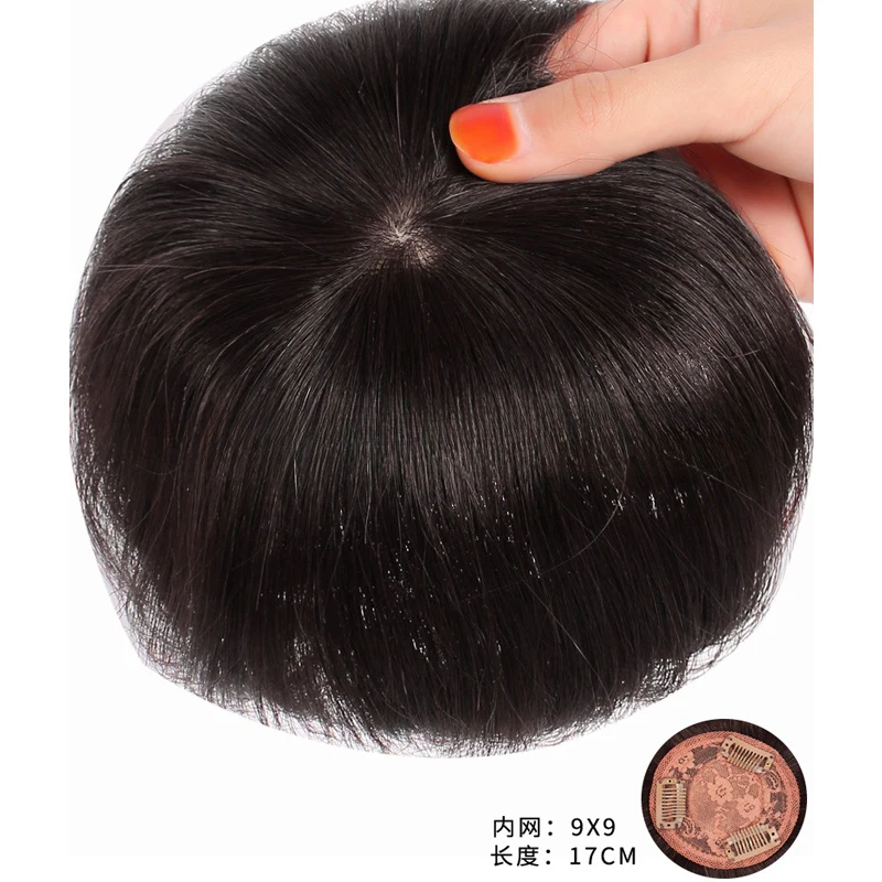 女性のためのフリンジ付き人間の髪の毛のトッパー,滑らかなヘアピース,ボリュームカバー,5x5cm, 6x6cm, 9x9cm