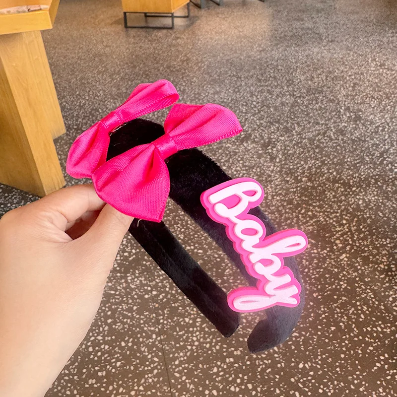 Kawaii Cartoon Cute Anime Sweet Barbie Headband New Pink Bow Letter Headband Fashion Hairpin High Skull Hair Accessories