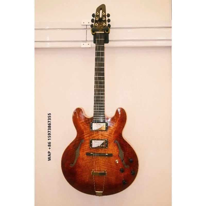 Handmade Electric Guitar Spruce Top Maple Back Ebony Fingerboard Carved Archtop Jazz Hollow Body Yunzhi Luthier Custom Guitar