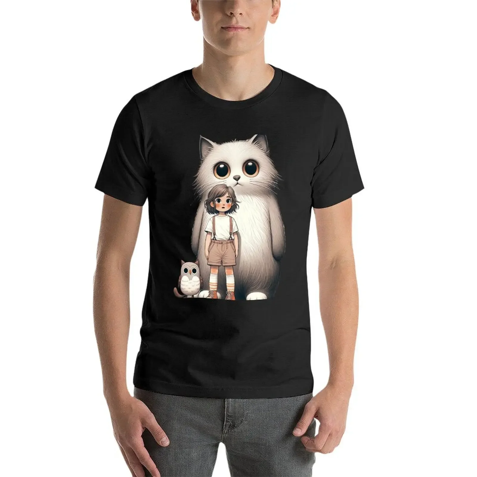 Anime Adventure-menina com Majin gato e coruja gráfico t-shirt, roupas vintage, secagem rápida