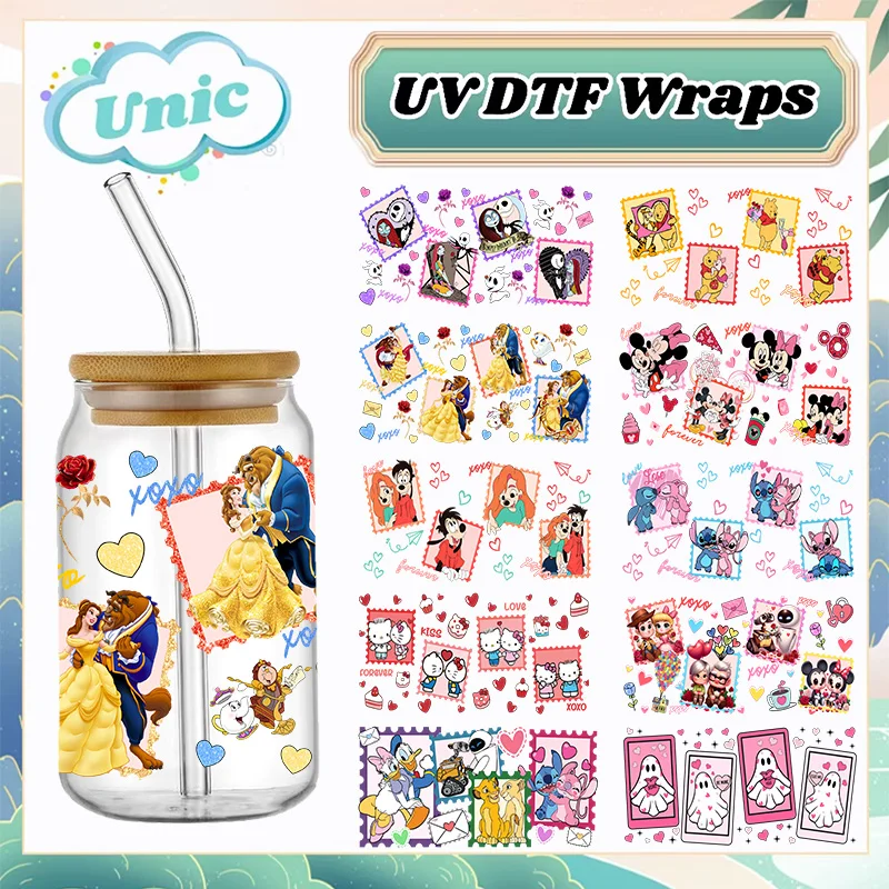 Disney mickey Egér Gúnyrajz mintás UV DTF Átengedés matrica Vízálló transfers decals számára 16oz üvegek Átvágás Belépő matricák