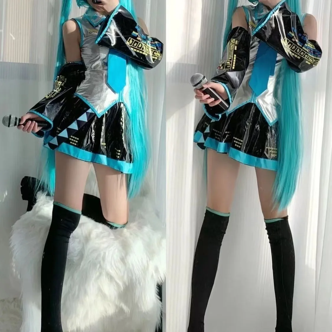 Mi-ku Inspired Synthetic Cosplay Wig for Official Costume Party Anime Performance Women Long Green Hair Halloween Fashion