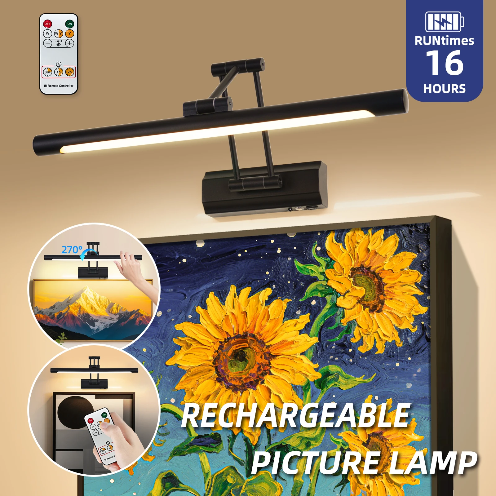 

Rechargeable LED Wall Lamp 43CM Wireless Lamp 5200mAh Picture Light with Remote Control Interior Wall Light 3 color temperature