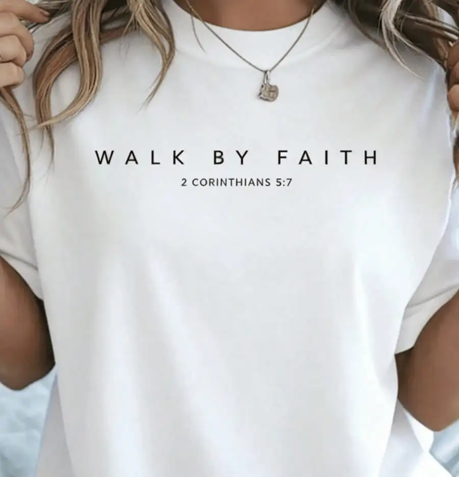 2026 SUMMER Top Walk By Faith Christian Bible Verse T-Shirt Summer Tops For WomenLoose And Comfortableshirt Soft Fabric