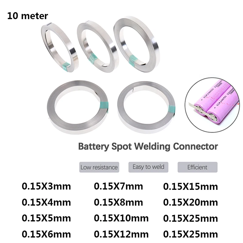 10meter Li-ion Battery Nickel Sheet Plate Nickel Plated Strip Connector Spot Weld Machine Battery Welder Tape Thickness 0.15mm