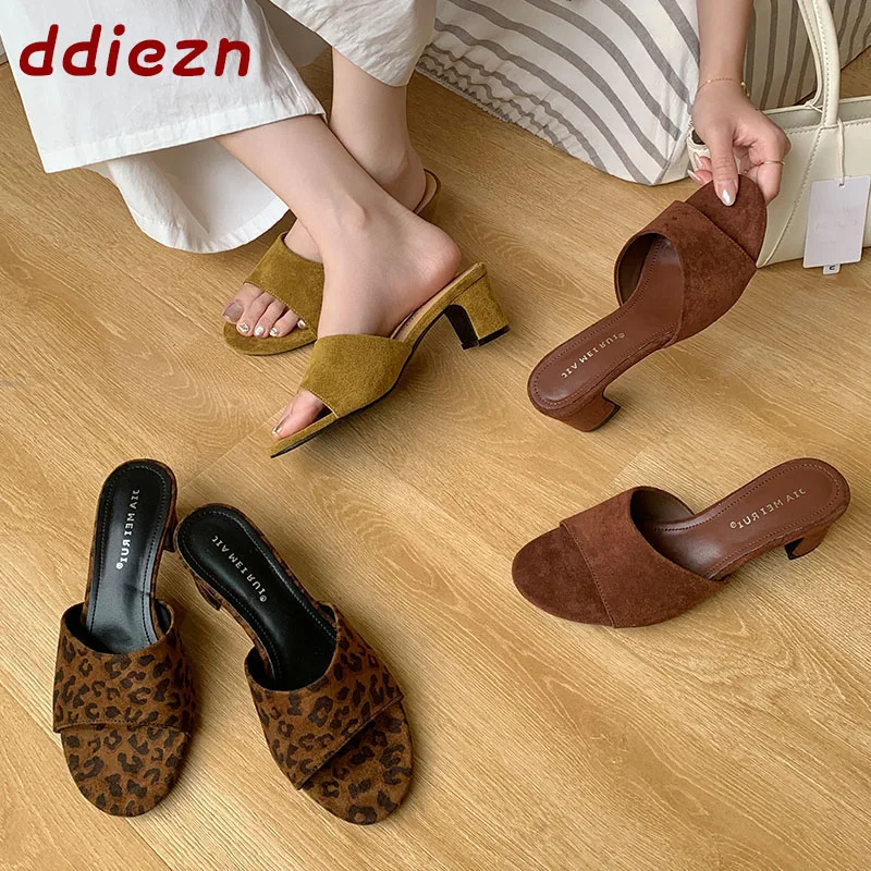 

New 2026 Fashion Round Toe Elegant Women Pumps Square Heels Shoes Casual Female Slides Sandals Dress Ladies Heels Shoes