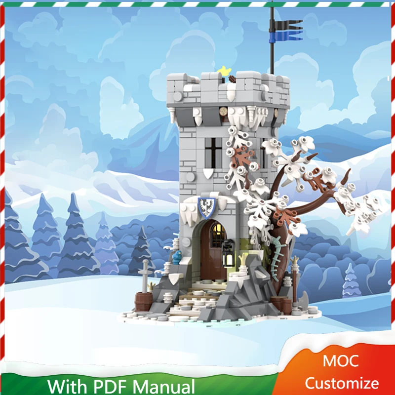 

701 шт. средневековая роскошная зимняя сторожевая башня, архитектурный строительный блок, настроить, сделай сам, образовательная сборка, детская игрушка, подарки на день рождения