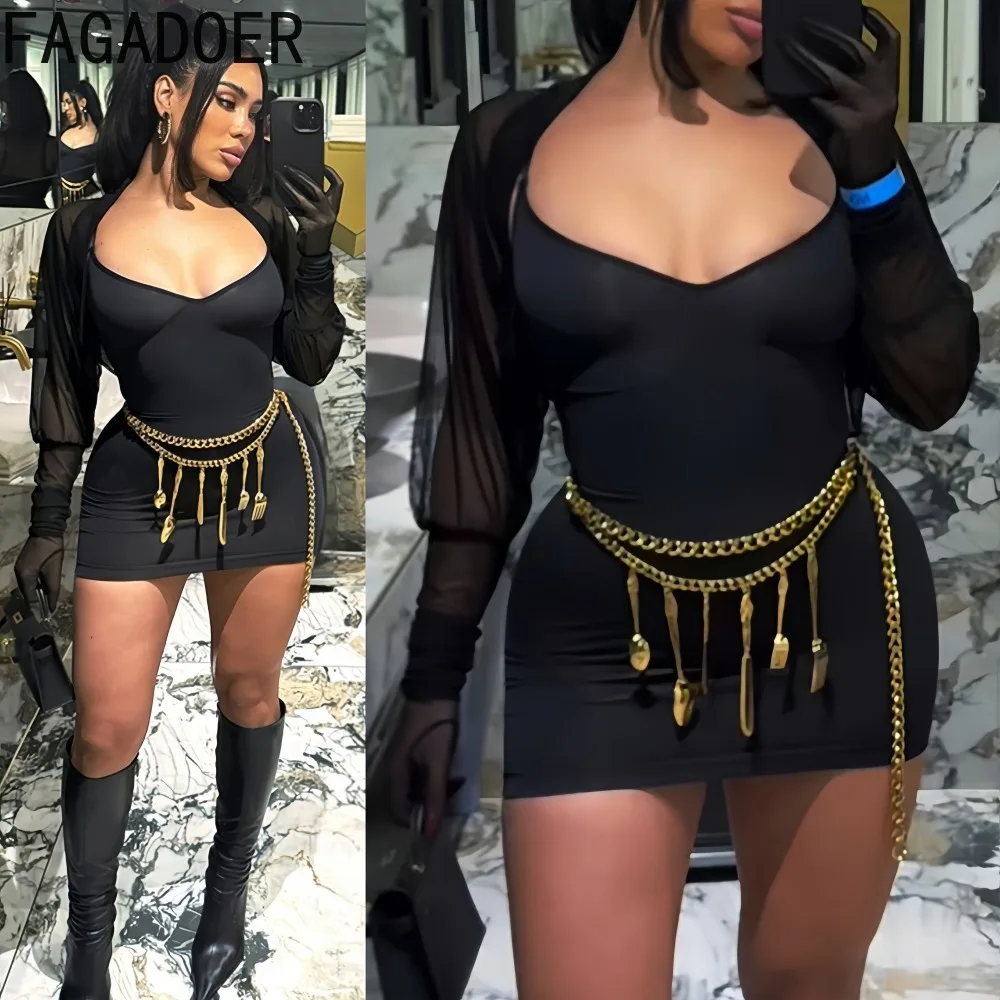 

FAGADOER Sexy Bodycon Dresses Women Mesh Spaghetti Strap Crop Top + Sleeveless Backless Dress Female Streetwear Vestidos 2025