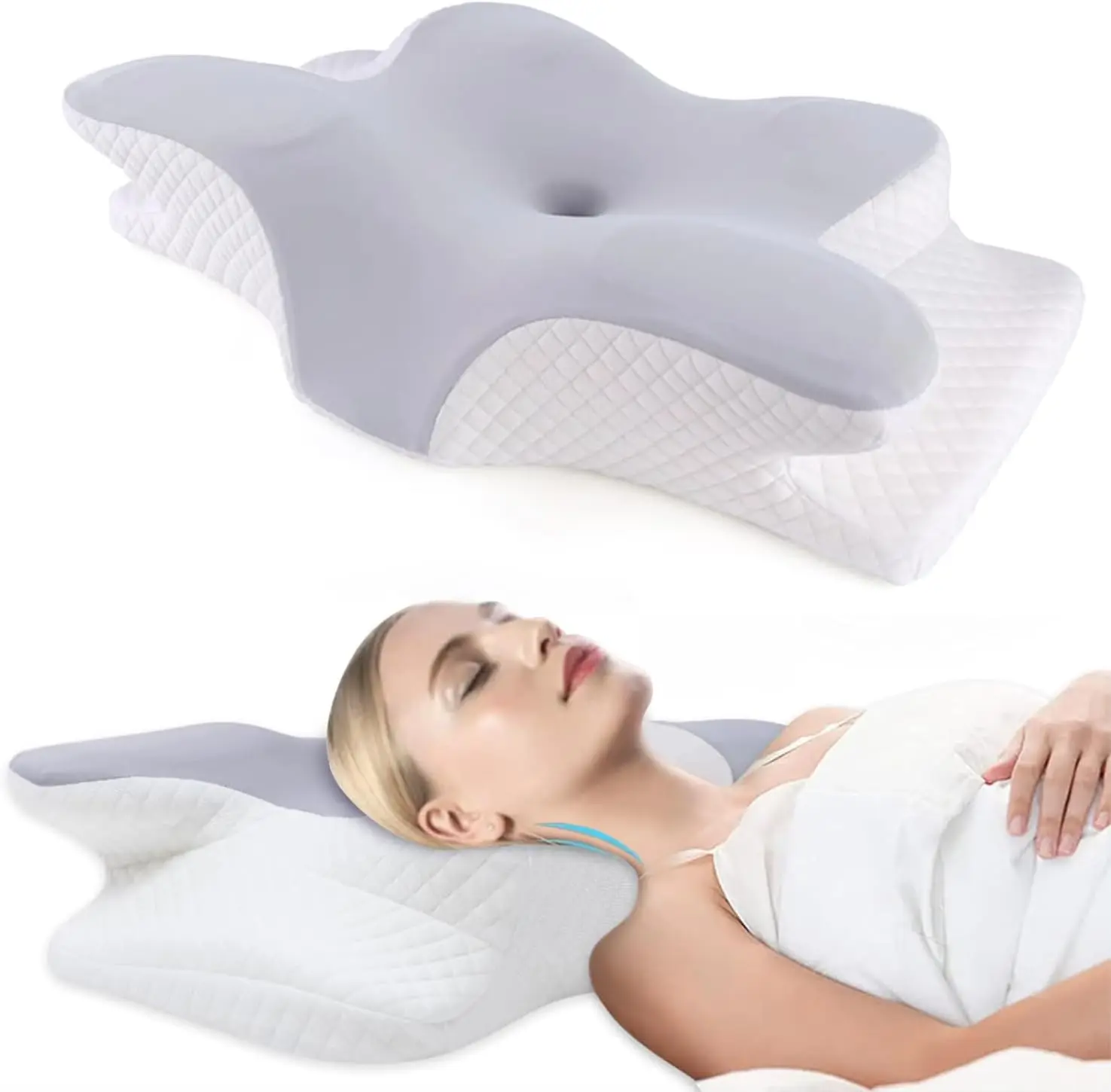 

Upgraded Ergonomic Memory Foam Cervical Pillow for Neck & Shoulder Support, Washable Cover, Ideal for Back, Side, and Stomach Sl