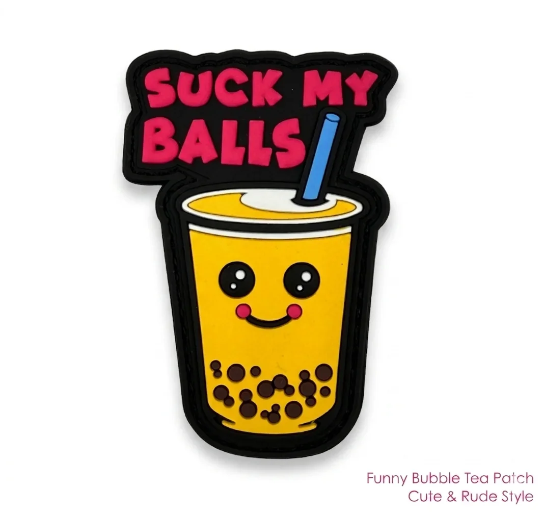 Lustiger Bubble Tea PVC Morale Patch, süßes taktisches Klett-Abzeichen für Rucksack, Mütze, Jacke, Weste, Outdoor-Ausrüstung – Detail 1