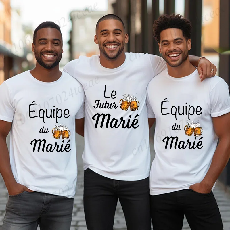 French Evg Team Married Tops Single Farewell Bachelor Party T Shirt Future Groom Man Tshirt Beer Graphic Engaged Wedding Tees