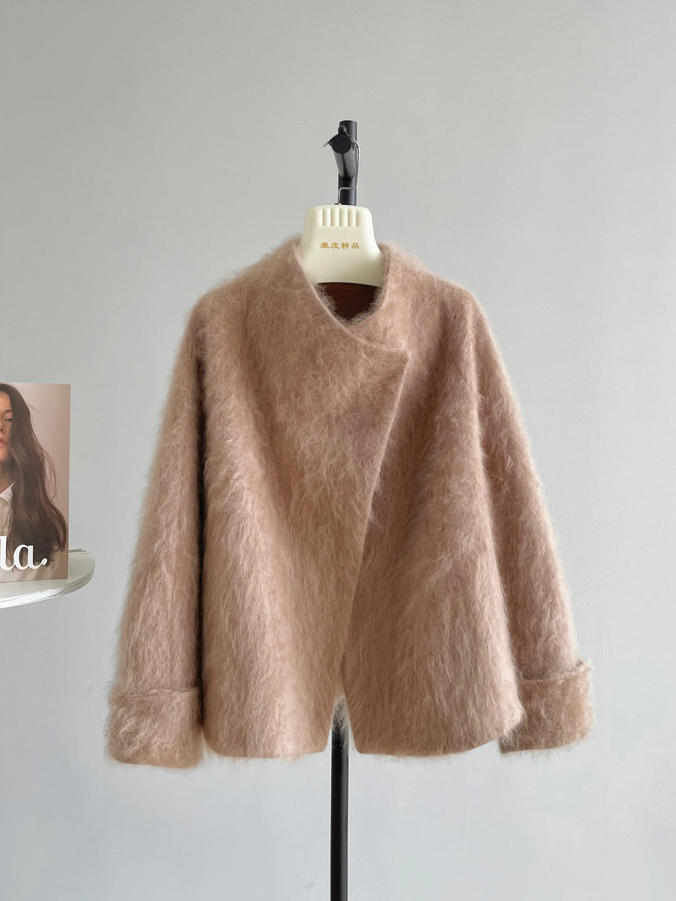 Korean Style High Quality Hand Sewn Triple Brushed Wool Silk Cashmere Coat Women Magnetic Buckle Soft Warm Winter Short Coat