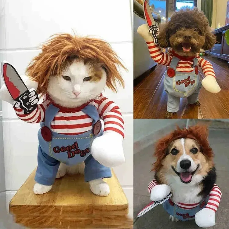 Halloween Funny Pirate Cat Dog Costume Dagger Pet Transformation Dress Festival Cosplay Cat Knife Holding Dress Pet Dress Up