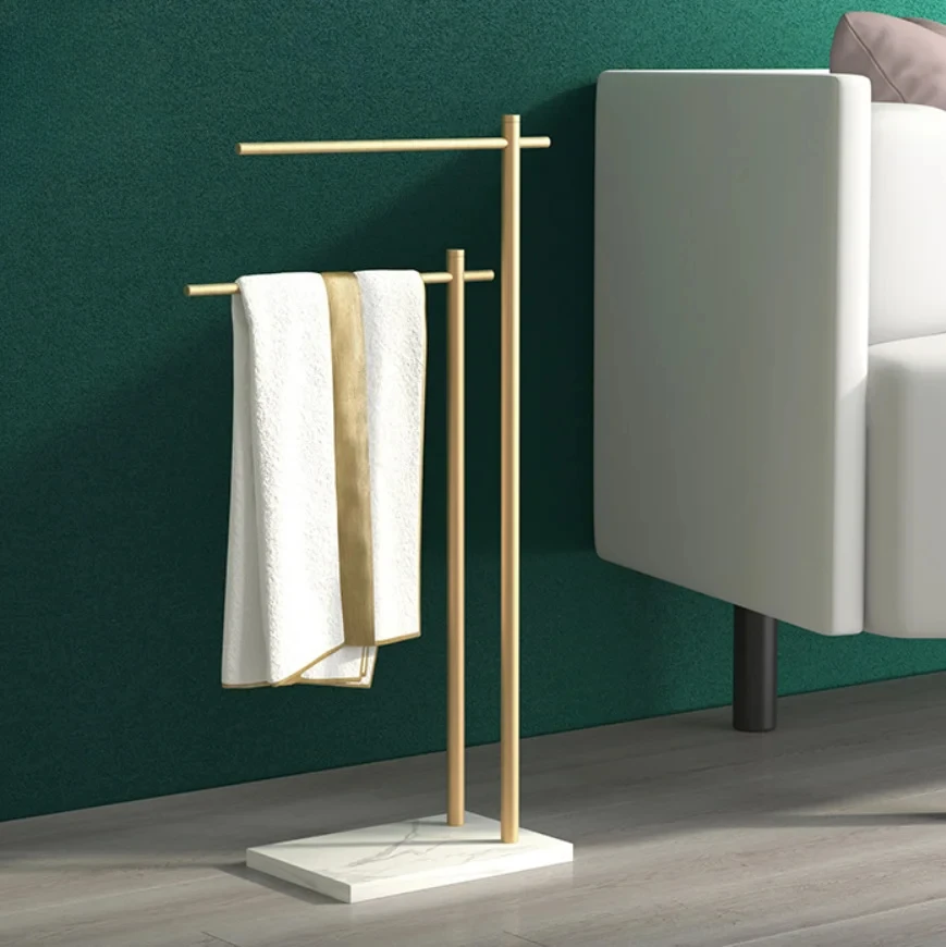 Black and White Marble Towel Rack Floor Towel Hanging Bar Bath Towel Storage Rack Drying Rack