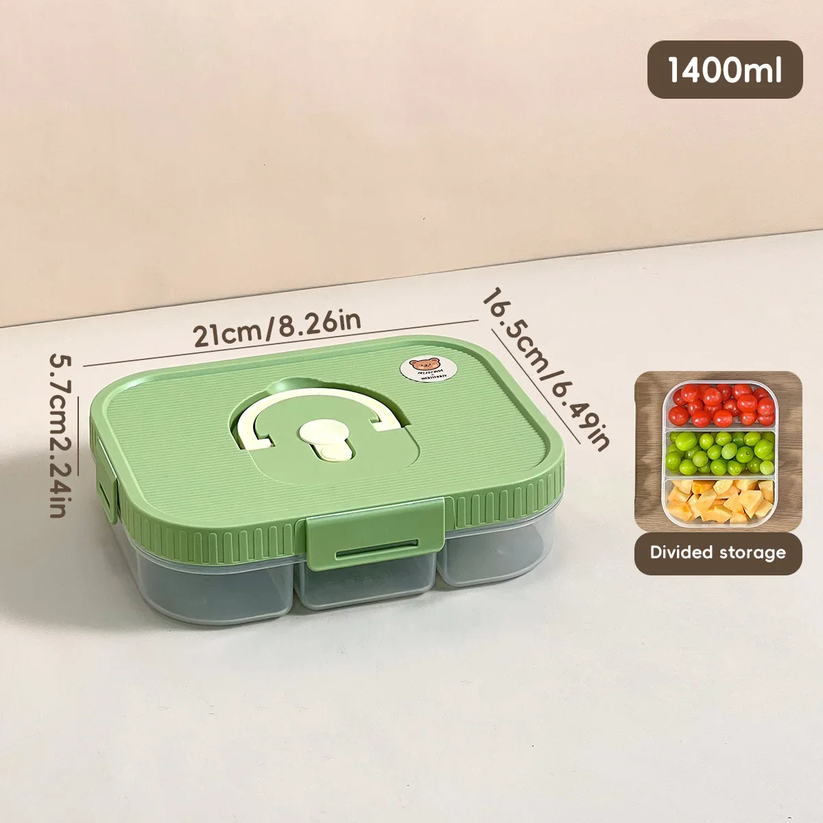 Magnetron Plastic Verdeelde Lunchbox Met Handvat Camping Picknick Draagbare Lekvrije Fruitsalade Voedselcontainer Voor Kinderen Studenten