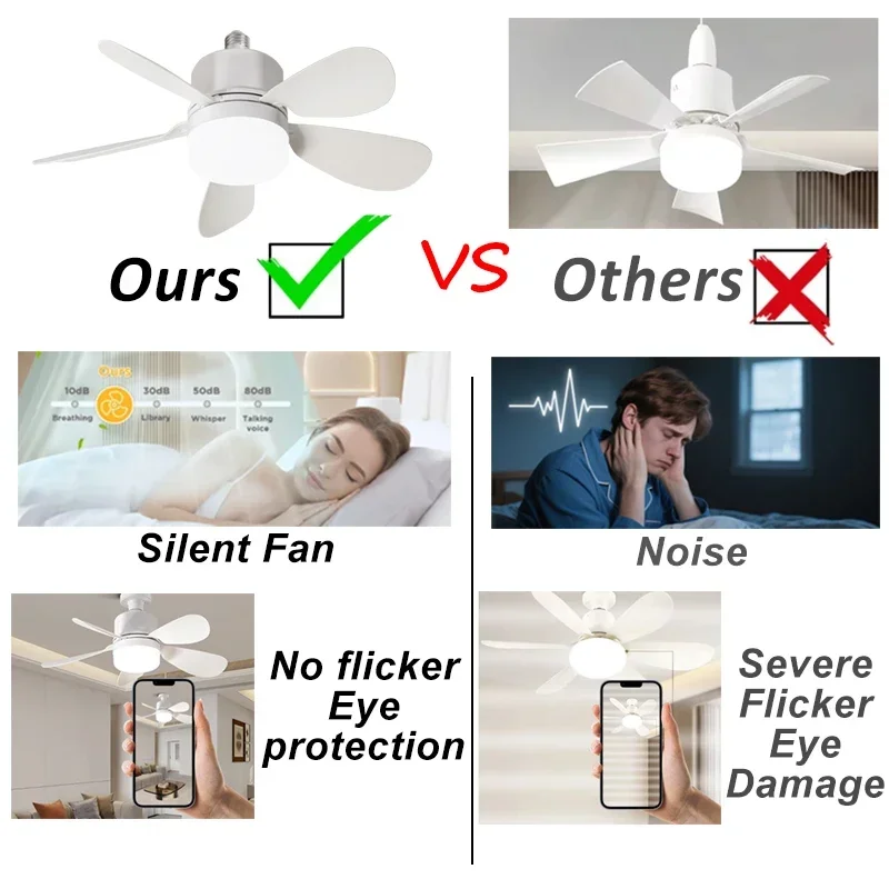 16 بوصة 2 في 1 مروحة السقف مع ضوء التحكم عن بعد مروحة أضواء عكس الضوء E27 المقبس غرفة نوم غرفة المعيشة المطبخ مكتب الحمام #4