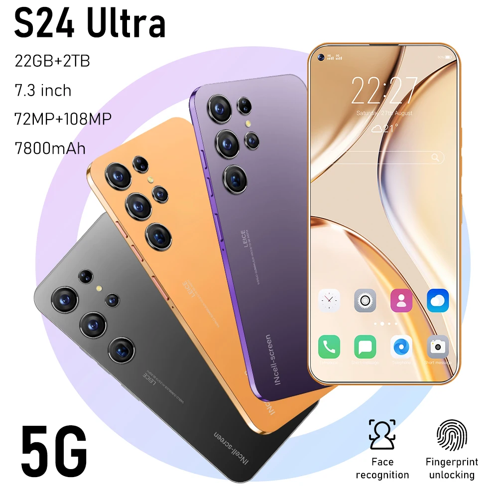 

Hot New S24 Ultra Smart phone 5G 7.3 inch Full Screen 22GB+2TB memony 7800mAh Mobile Phones Global Version Celulares