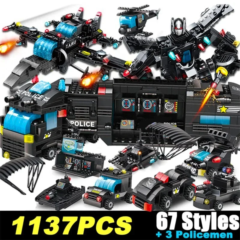 2024 City Police Station SWAT Team Military Set Building Blocks Car Fighting Robot DIY Toy for Kids Birthday Boys Gifts