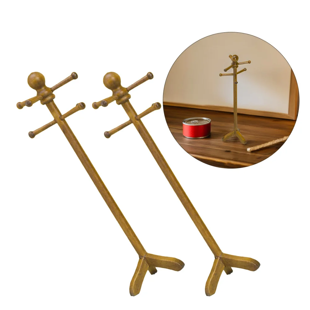2pcs Dollhouse Clothes Rack 1:12 Scale Miniature Metal Hanger Stand For Dollhouse Garment Display Vintage Decorative Shelf