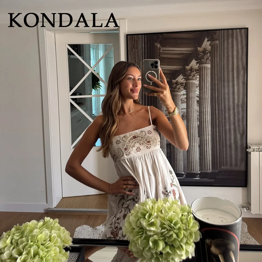 فساتين KONDALA 2025 للربيع والصيف ملابس الشارع النسائية فساتين كامي عصرية على طراز الشاطئ بدون حمالات مطرزة بدون أكمام وسحاب للسيدات #2