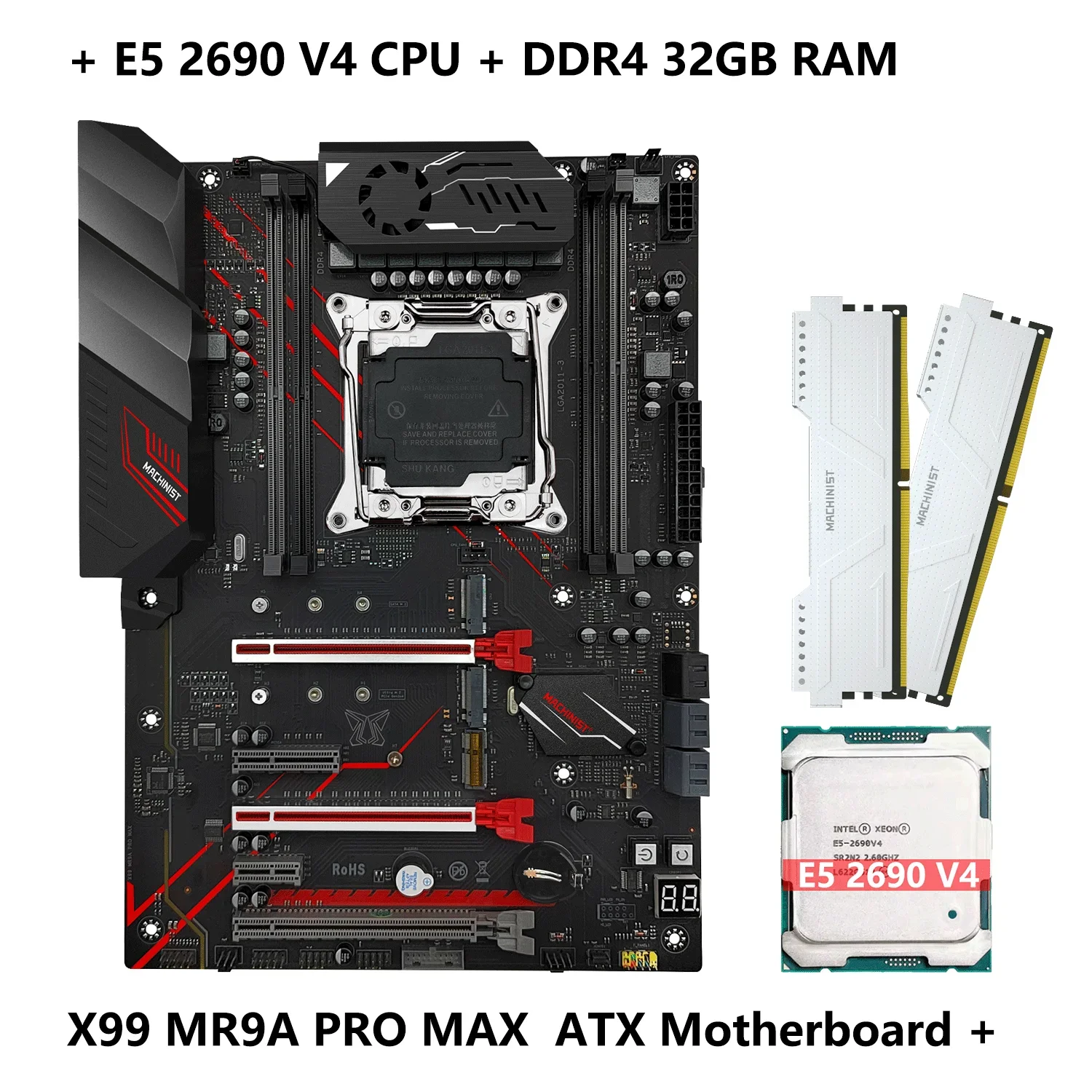 MR9A PRO MAX MACHINIST X99 Motherboard Kit Set LGA 2011-3 Xeon E5 2690 V4 CPU 32GB(2*16G) DDR4 ECC 2400MHz RAM Memory NVME M.2