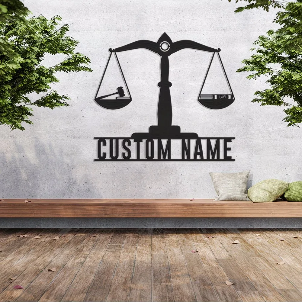Customizable Metal Sign for Law Firms, Scene-Themed Hanging Decorations, Door Embellishments, Silhouettes of Scales, Gavel