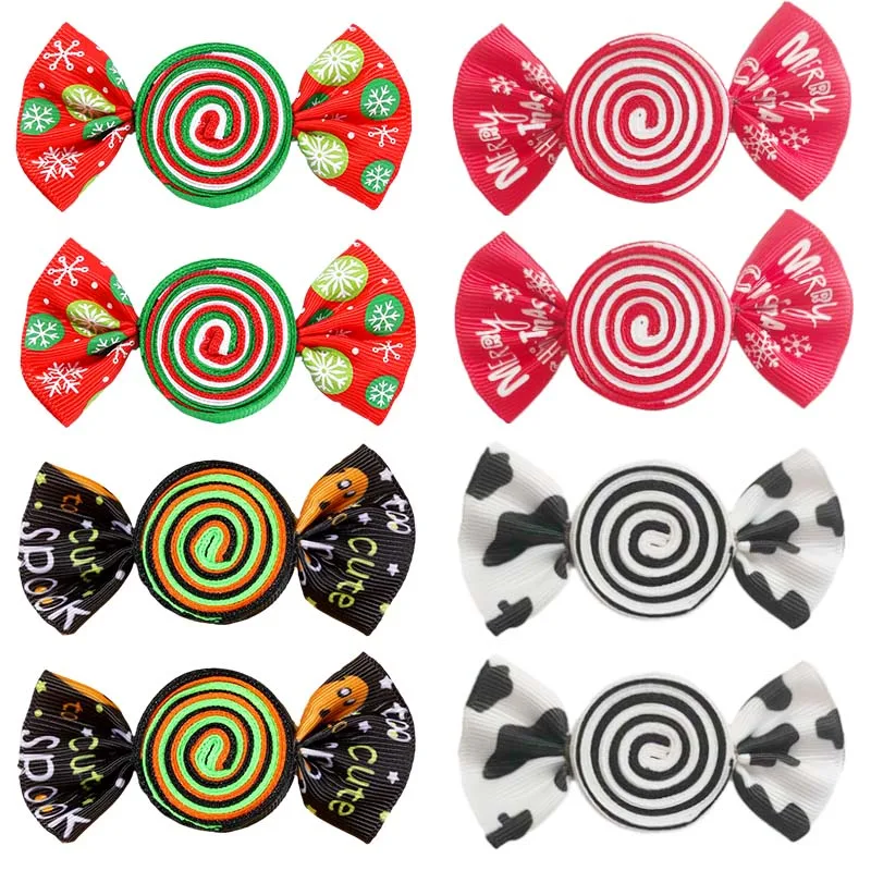 Oaoleer 2Pcs/Set Christmas Candy Hair Clips For Baby Girl Cute Snowflake Print Hairpin Barrettes Hairgrips Kids Hair Accessories