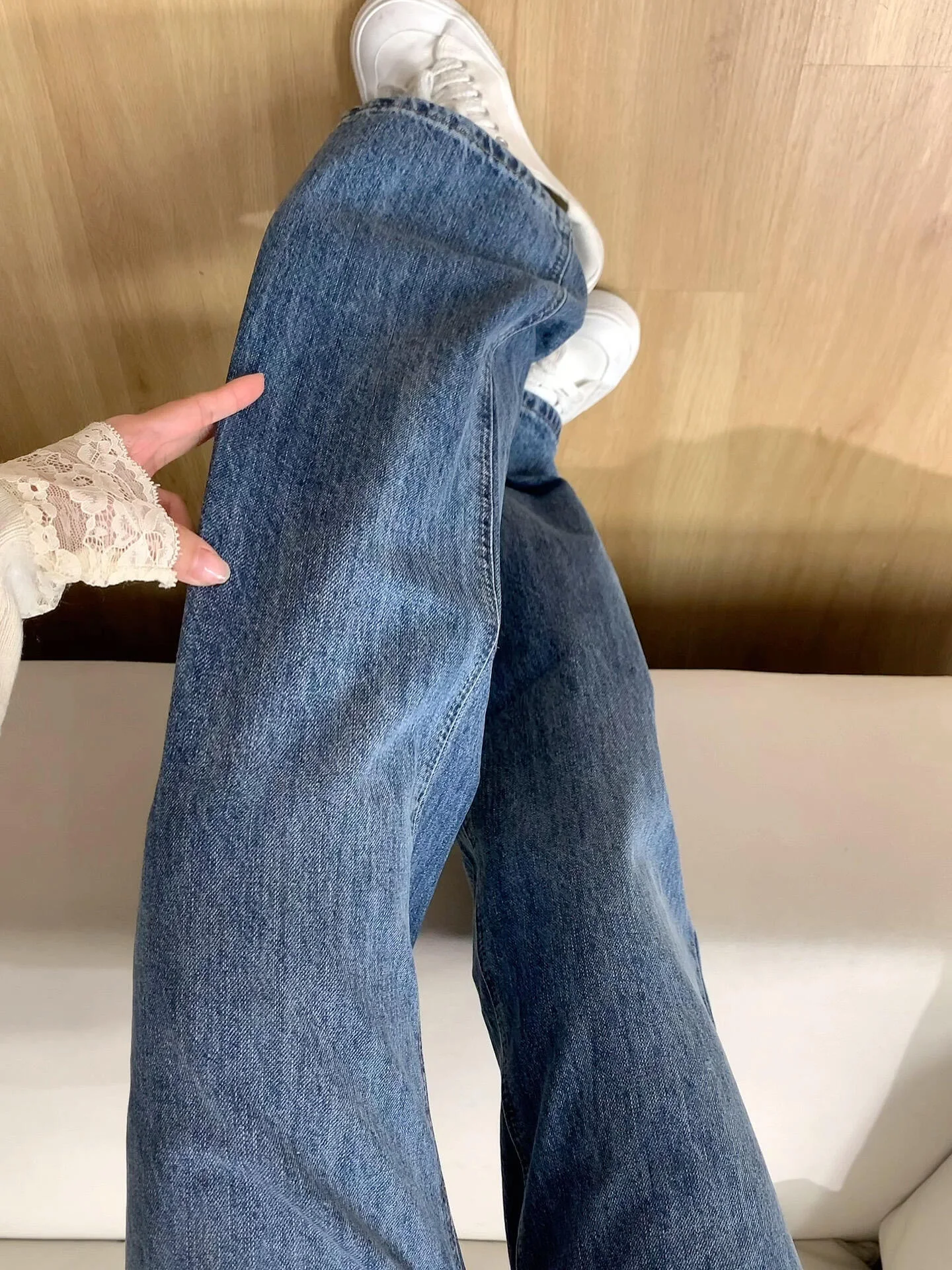 

Большие размеры, свободные прямые джинсы в американском стиле для женщин, зимние новые джинсовые брюки с широкими штанинами в стиле ретро с высокой талией