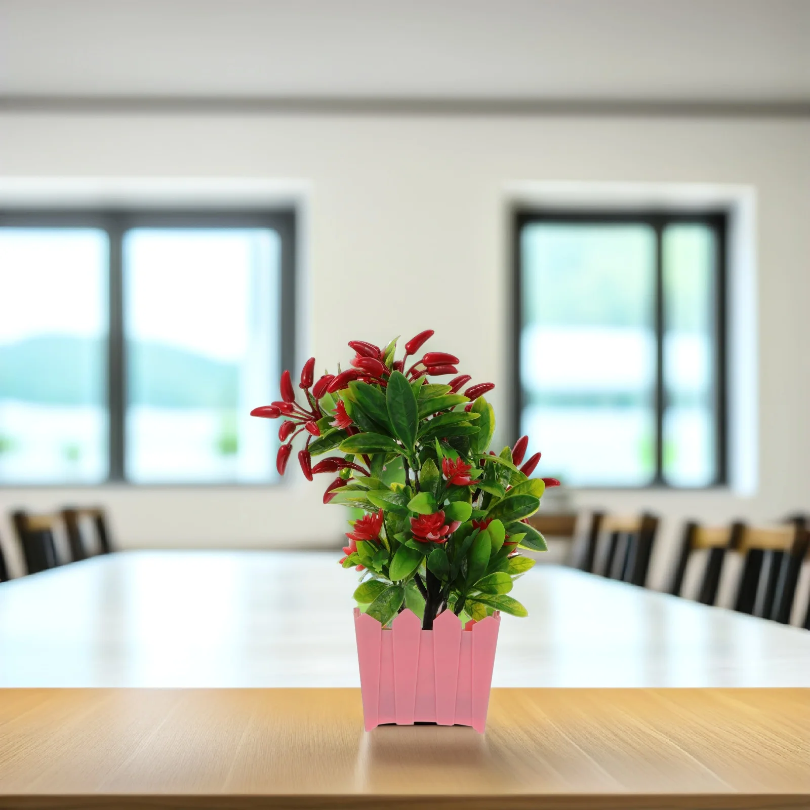 

1pc Simulation Potted Ornament Bright Colored Artificial Pepper Plant Decor For Home Office Desktop Bar Plastic Chili Flower Pot