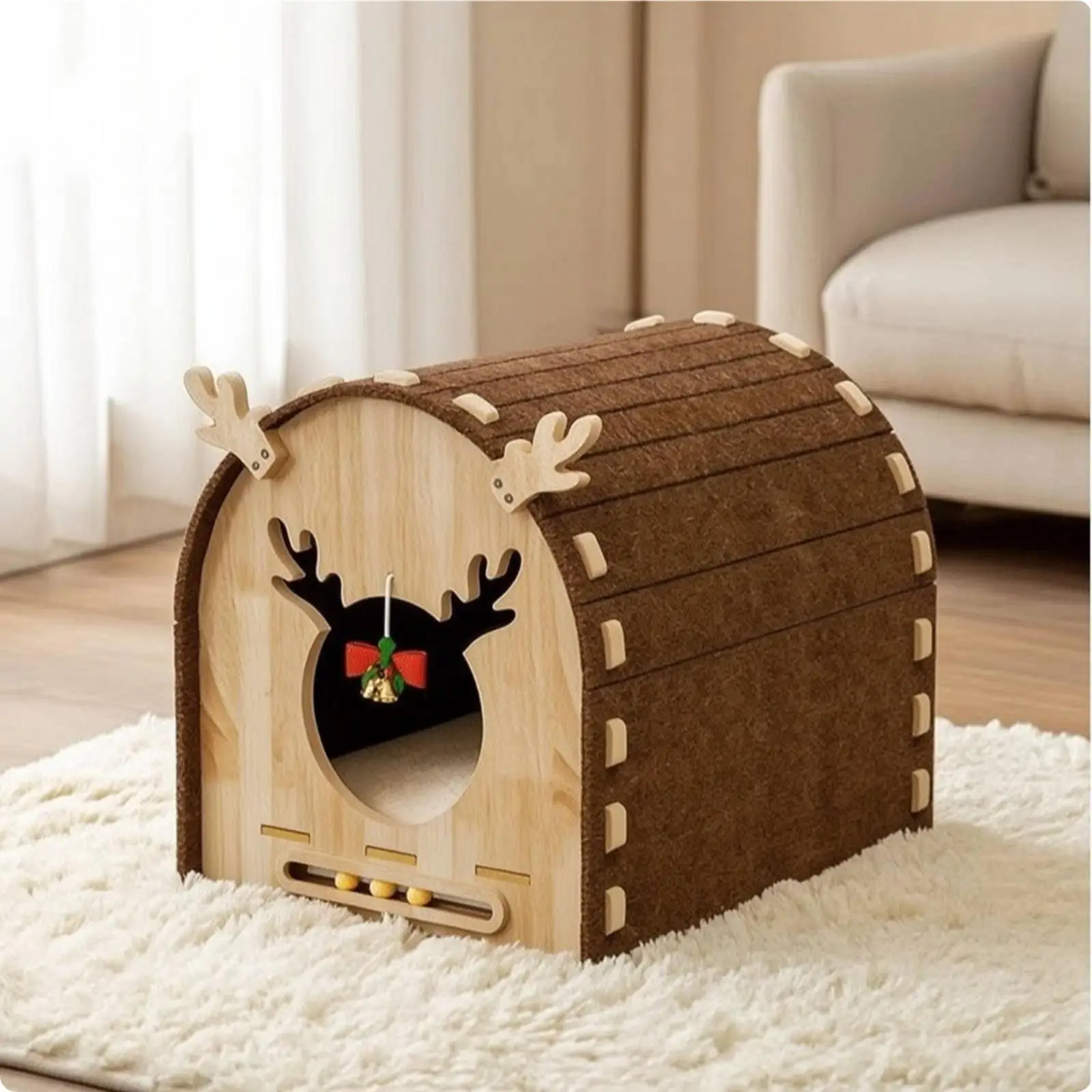 Wooden Cat Scratching Post with Sisal Wrapped Column and Felt Resting Area for Daily Feline Use
