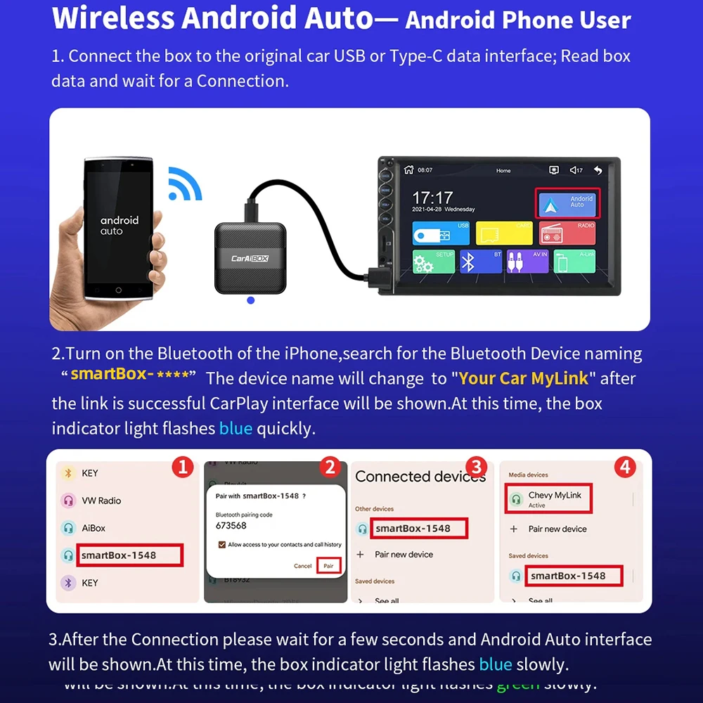 CarAIBOX 2in1 Wireless CarPlay&Wireless Android Auto Dongle Wired To Wireless For Car with Wired CarPlay / Wired Android Auto