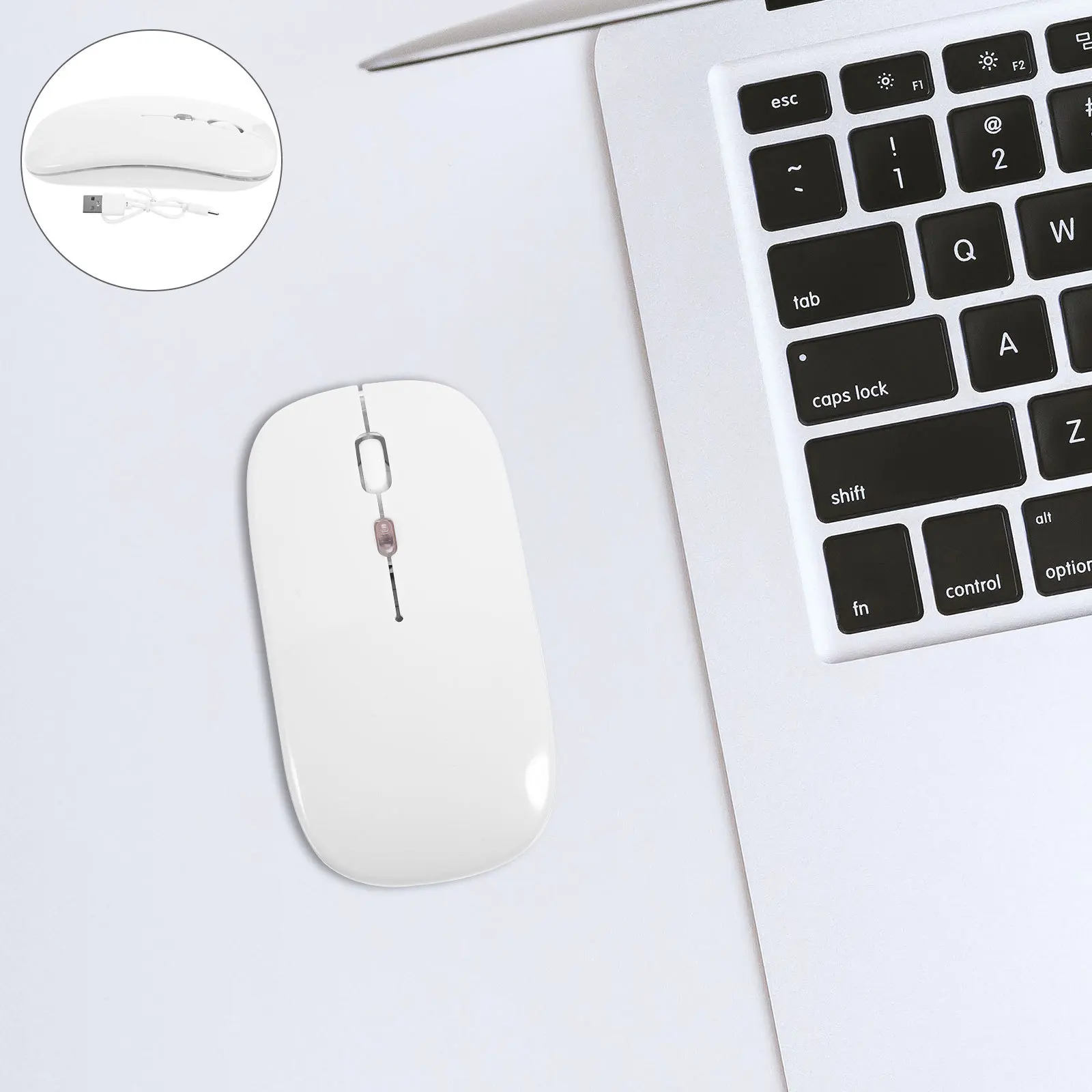

2.4g Wireless Charging Mouse Silver Ultra-Thin Silence Practical for Computer Instant Connection 10m Distance Portable Durable