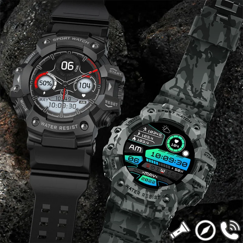 

Новые военные спортивные умные часы для мужчин 100+ спортивные уличные фитнес-компас пульсометр BT вызов водонепроницаемые умные часы для iOS Android