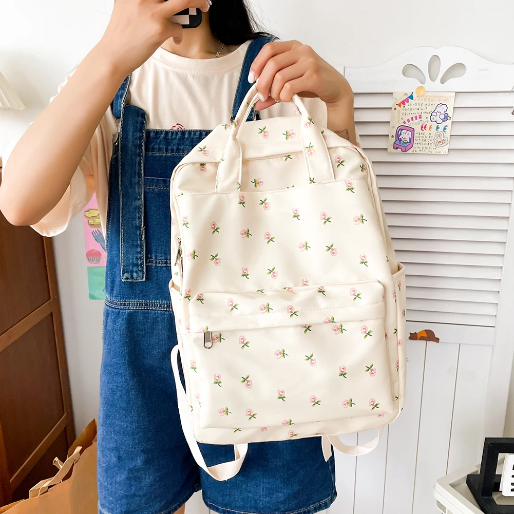 Women College Student Backpack Large Capacity Canvas Double Shoulder Bag Adjustable Strap Teenage Girl Bag