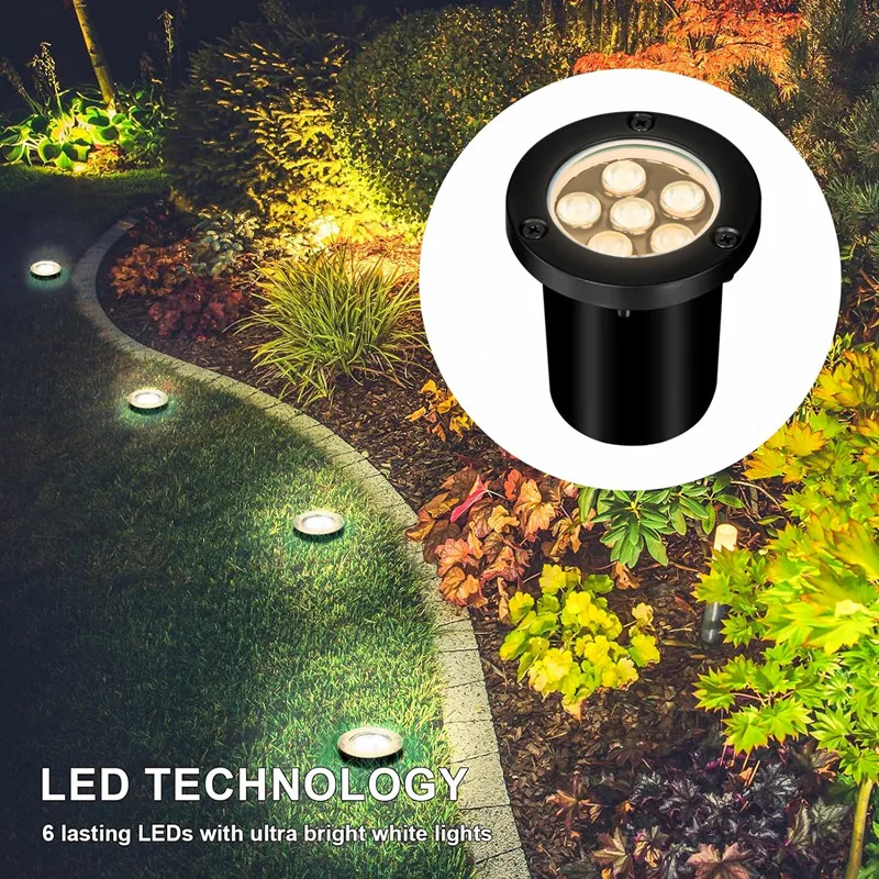 Underground Lamp LED Buired Light 6W In Ground Light IP68 Waterproof Outdoor Landscape Spot Light for Garden Path Deck Step Tree