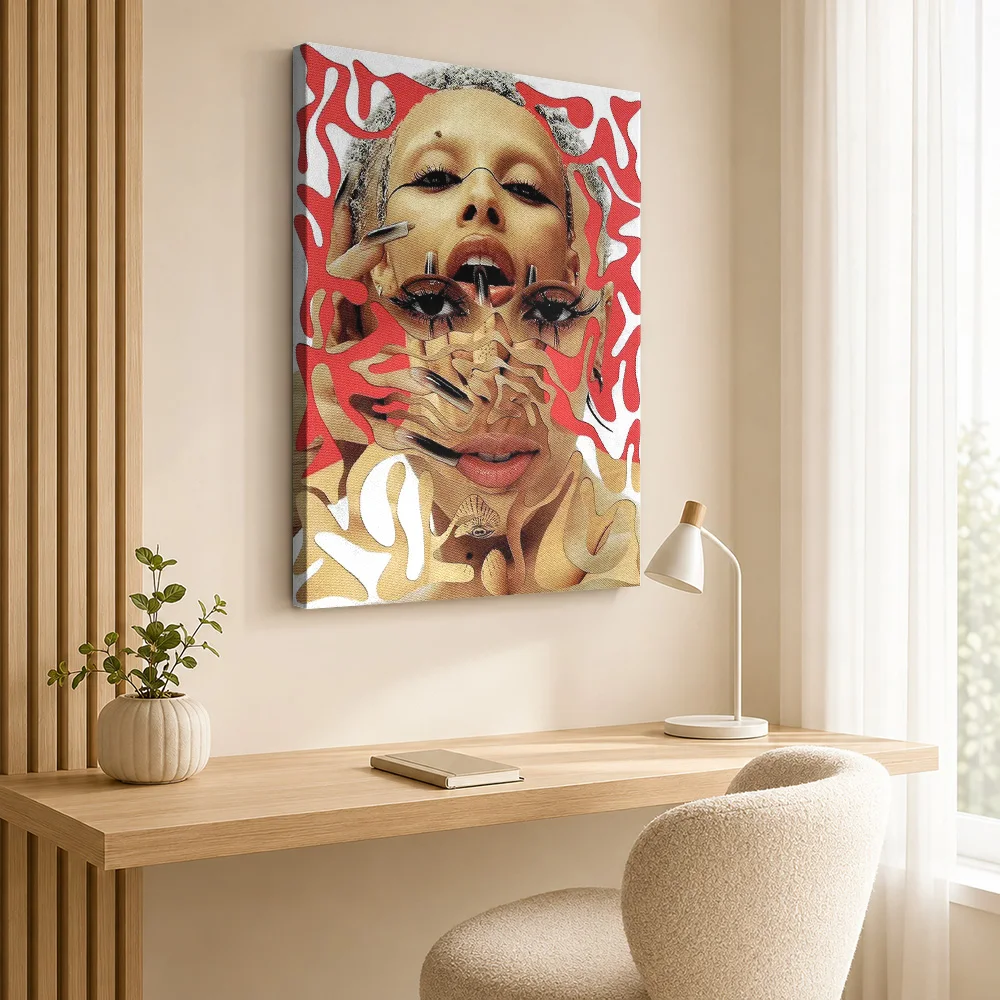Ariana Grande Fragmented Portrait Framed Canvas Poster Customized Photo Surreal Facial Fragments Wall Art For Listening Lounge