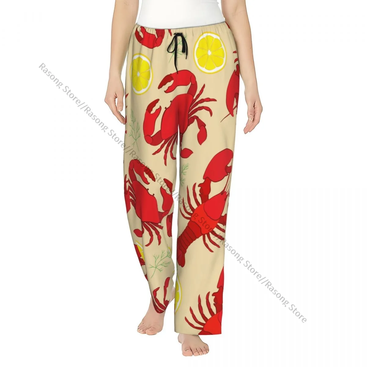 

Women Flannel Lounge Pants Soft Lobster And Crab With Lemon And Dill Pajama Pants Winter Sleepwear