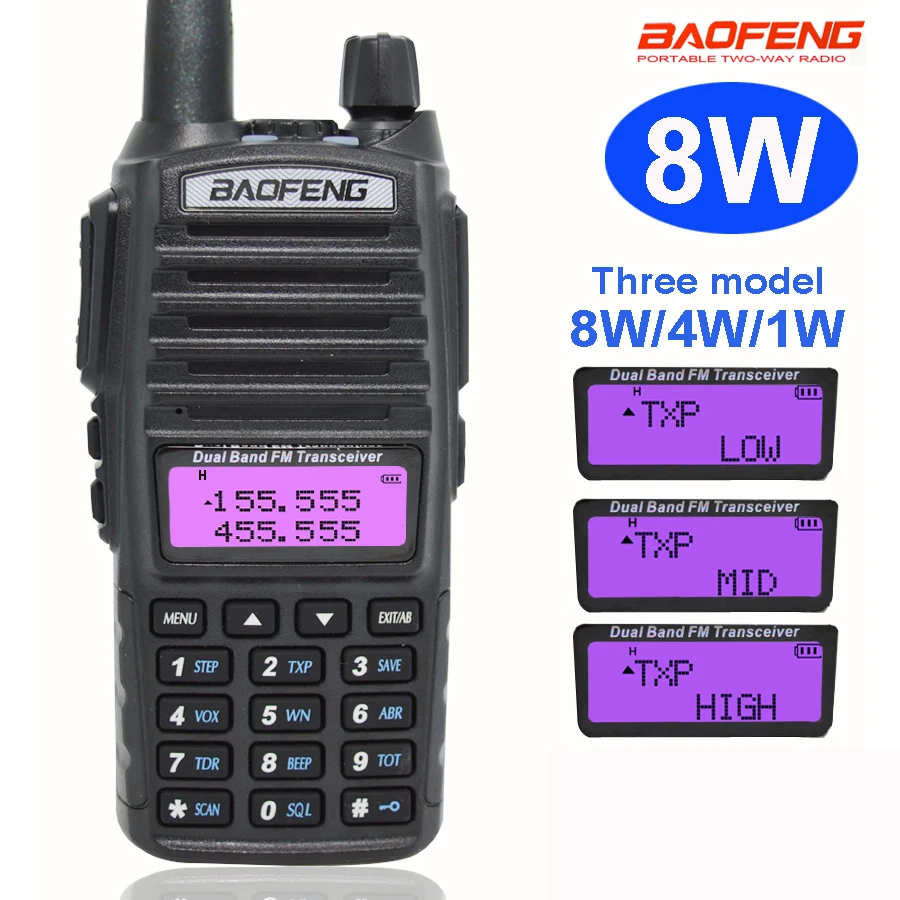High Power 8W Baofeng UV-82 Walkie Talkie UV82 Dual Band Vhf/Uhf FM 10Km Long Range Emergency Home Contact For Hikers Car travel