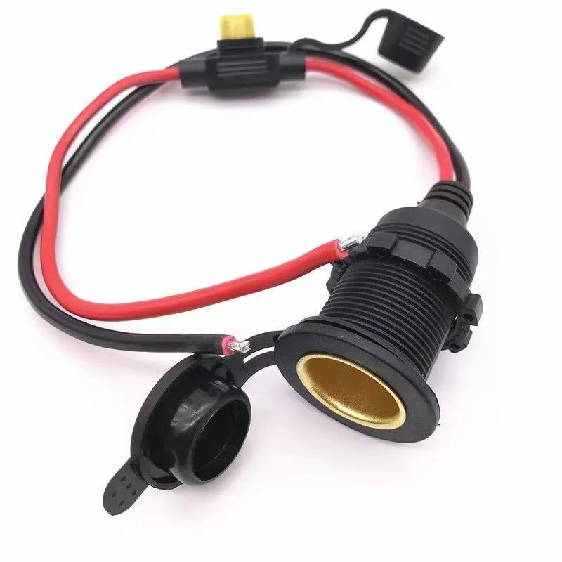 2Pcs 12V 24V Fixed Cigarette Lighter Female Socket, Threaded Car Power Outlet with Fuse Box for Vehicle Modification
