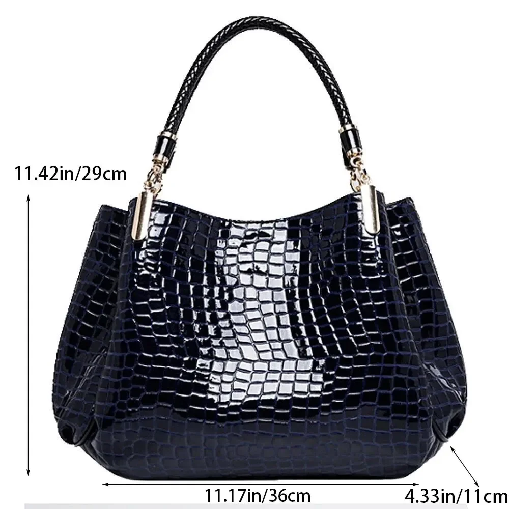 Women\'s Bag Large Capacity Handbag Daily Commuting Women\'s Shoulder Bag Crocodile Pattern Glossy Handbag Shopping